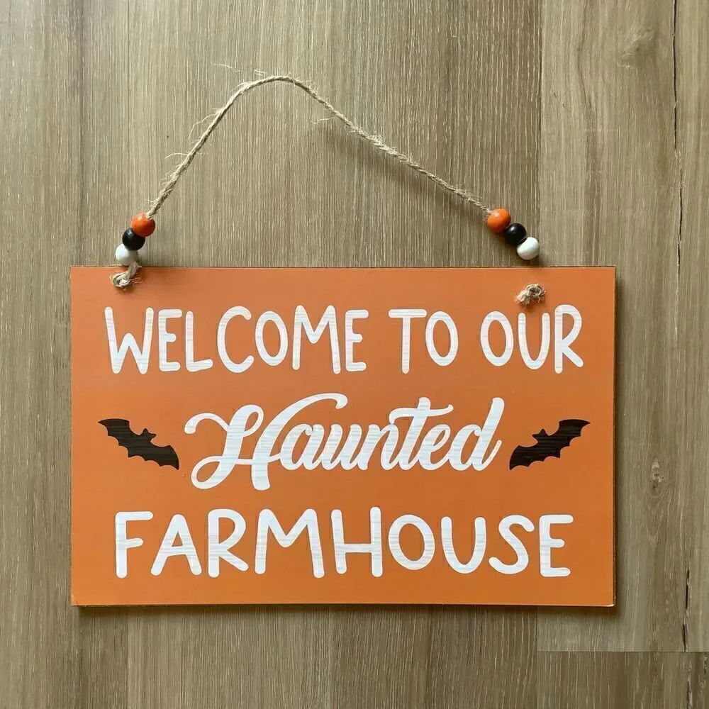 🖤 Haunted Farmhouse Halloween Welcome Sign Home Decor